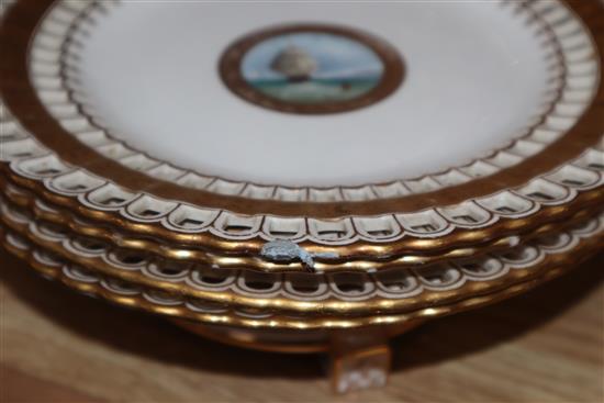 A Minton part dessert service, c.1900, each piece painted with Scottish views